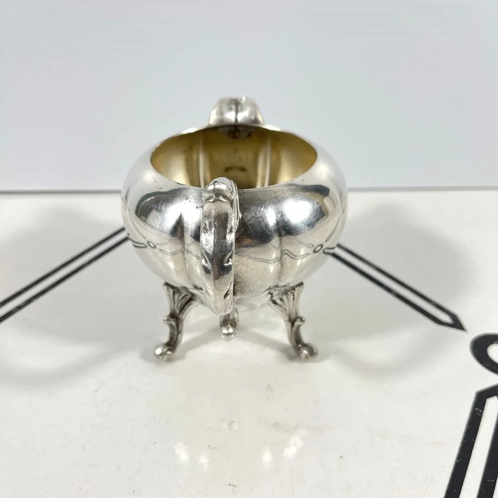 Sheridan Silver on Copper Footed Creamer‎ Pitcher Etched Melon Design